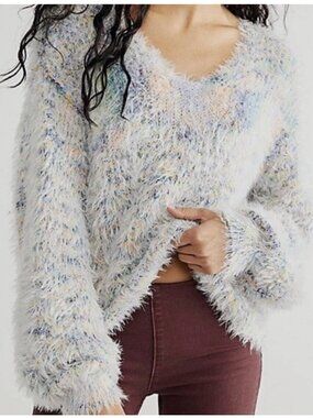 Free People Balloon Sleeve Fuzzy Gelato Pullover Sweater Pastel Size S